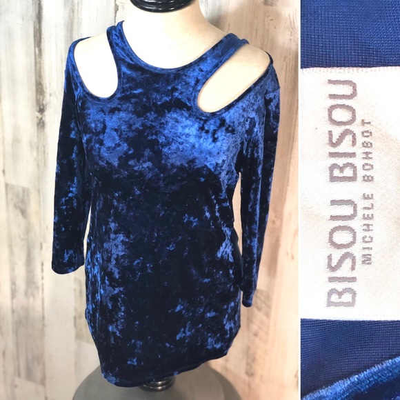 Bisou Bisou Tops - Blue Crushed Velvet Bisou Bisou Top